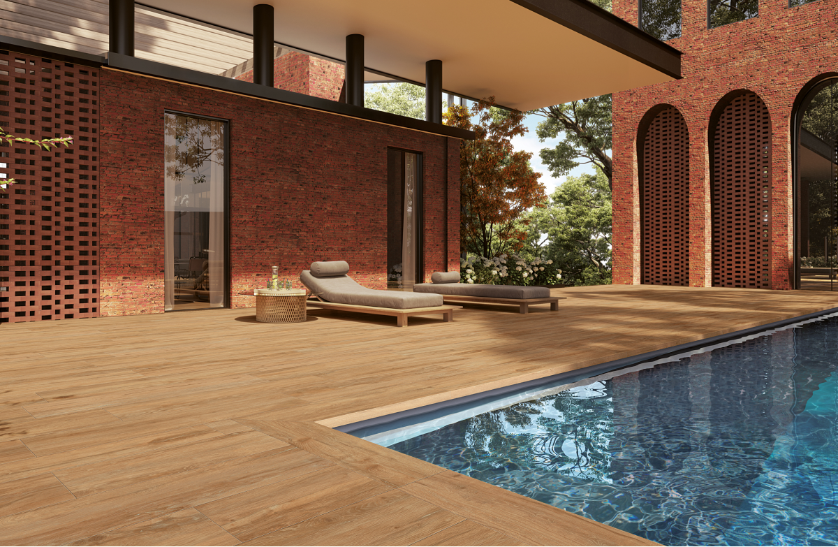 Carrelage effet bois pour terrasse extérieure contemporaine